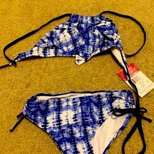 2 piece bikini, blue and white, size 14,